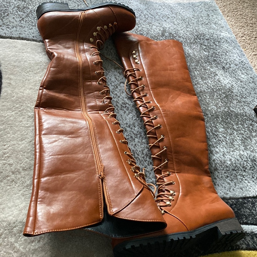 Chunky Heels Bandage Casual Over-the-knee Female Boots, Brown / US12